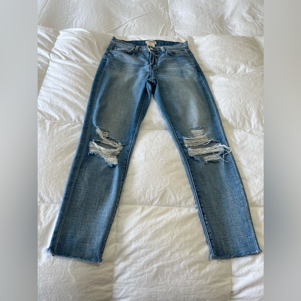 L'AGENCE Distressed Slim High Rise Ankle Fray Denim Women’s SZ 25.